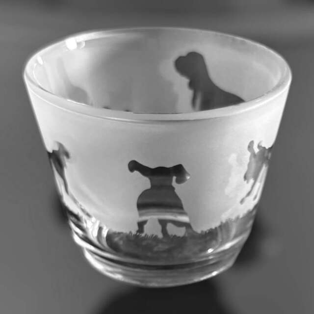 Bracco Italiano Tealight - Rustic Glass Tea Light Holder With Bracco Italiano Dog Frieze Design - image 1