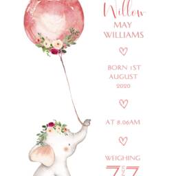 Personalised Baby Elephant Print, Including Birth Details, New Gift, Parents Christening Gift, First Christmas Newborn - thumbnail 3