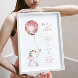 Personalised Baby Elephant Print, Including Birth Details, New Gift, Parents Christening Gift, First Christmas Newborn - thumbnail 1