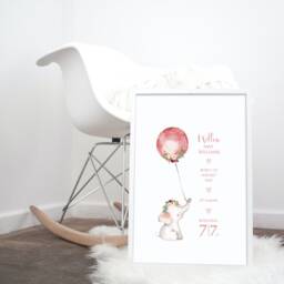 Personalised Baby Elephant Print, Including Birth Details, New Gift, Parents Christening Gift, First Christmas Newborn - thumbnail 2