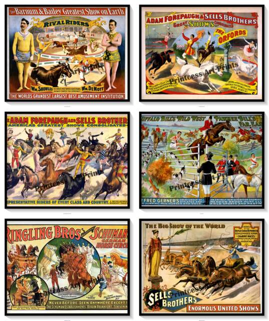 Circus Horses Acrobat Show Vintage Posters Set Of 6 Prints - image 1