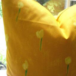 SaleBoth Sides Designer Decorative Pillow Cover - 20x20Throw PillowAccent -Tulips Design . Yellow-Green-Deep Orange - thumbnail 3