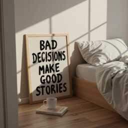 Retro Wall Art, Hand Painted Bad Decisions Make Good Stories Print, Inspirational Quote Living Room Bold Art - thumbnail 2