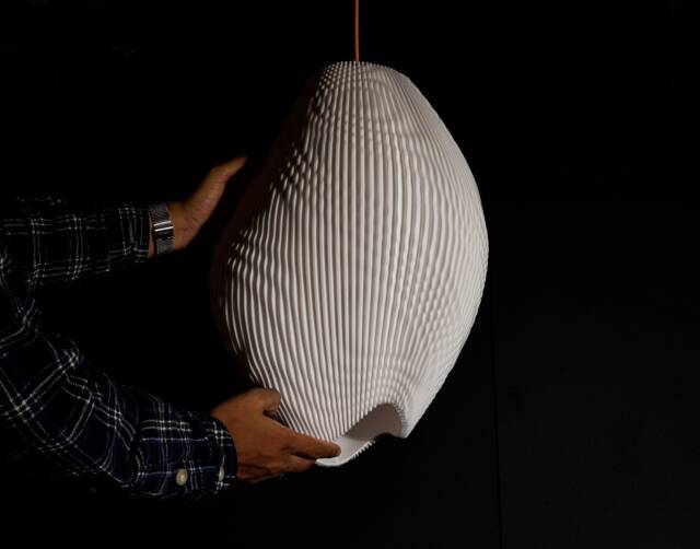 Long White Ripple Lampshade - Pendant Light Contemporary Modern- Art Deco- Sculpture W32cm X H46cm - image 1