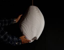 Long White Ripple Lampshade - Pendant Light Contemporary Modern- Art Deco- Sculpture W32cm X H46cm - thumbnail 1