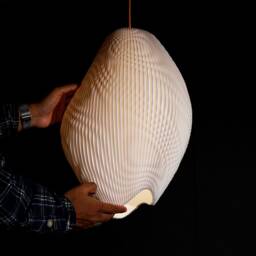 Long White Ripple Lampshade - Pendant Light Contemporary Modern- Art Deco- Sculpture W32cm X H46cm - thumbnail 2