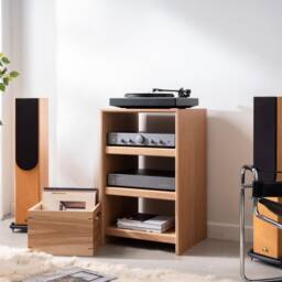 Solid Oak Equipment Rack For Turntable & Amplifiers - Handcrafted Hifi Cabinet - thumbnail 1
