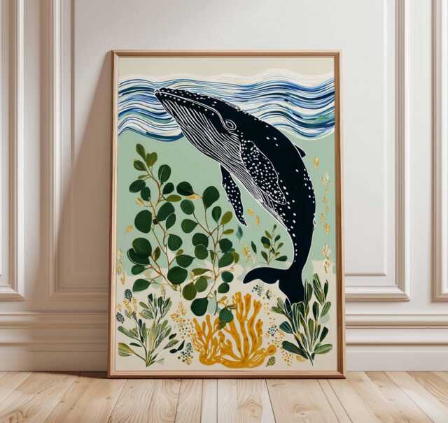 Whale Poster, Ocean Wall Art Print, Marine Life Decor, Animal Lover Gift, Nautical Print - image 1