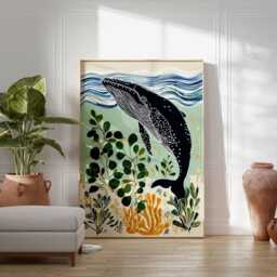 Whale Poster, Ocean Wall Art Print, Marine Life Decor, Animal Lover Gift, Nautical Print - thumbnail 2