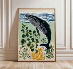 Whale Poster, Ocean Wall Art Print, Marine Life Decor, Animal Lover Gift, Nautical Print - thumbnail 1