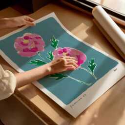 Peonies Painting Art Print/Hand Painted Abstract Floral Colourful Flower Market Gallery Wall - thumbnail 2