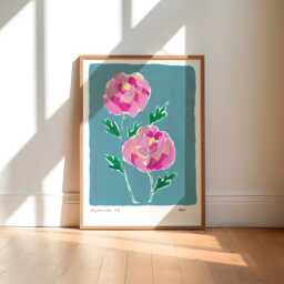 Peonies Painting Art Print/Hand Painted Abstract Floral Colourful Flower Market Gallery Wall - thumbnail 1