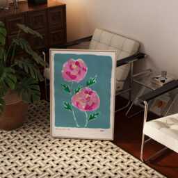Peonies Painting Art Print/Hand Painted Abstract Floral Colourful Flower Market Gallery Wall - thumbnail 3