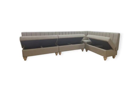 Fluted Back Faux Leather Granite Kitchen Under Seat Storage Corner Booth Bench Seating Any Colour Or Fabric Bespoke Made To Measure - image 1