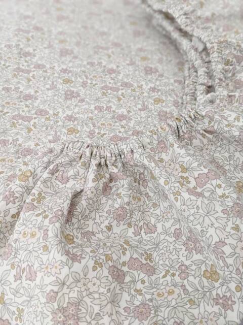 Liberty London Floral Crib Sheet Blush Pink Bouquet, 100% Cotton - image 1