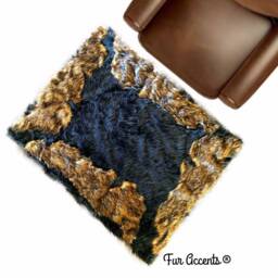 Black Faux Fur Area Rug - Brown Wolf Trim, Hand Sewn - thumbnail 3