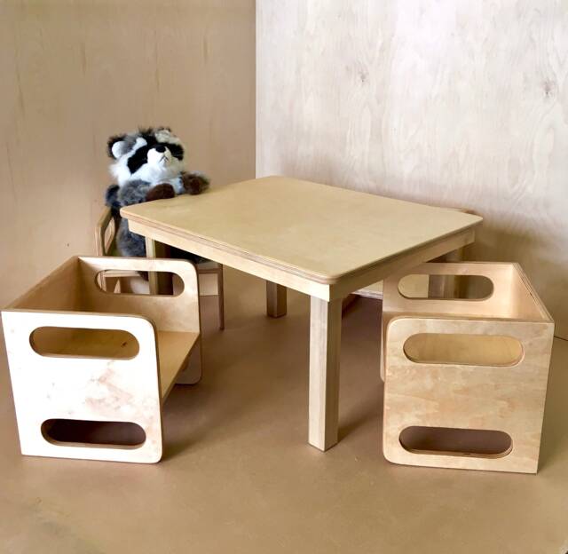 Cube Chair - 4 & Table Set For Kids, Weaning Set, Wooden Montessori Adjustable Toddlers - image 1