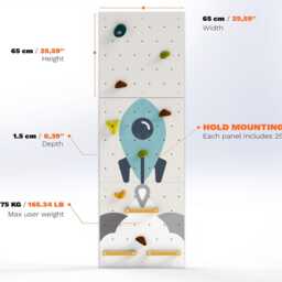 Kids Climbing Wall - Rock Indoor Play For Room - Green Light Rocket Design, Custom Made, Holds Included - thumbnail 3