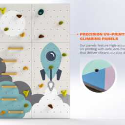 Kids Climbing Wall - Rock Indoor Play For Room - Green Light Rocket Design, Custom Made, Holds Included - thumbnail 2