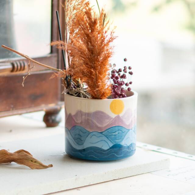 Unique Planter Ceramic Flower Pot, Sea & Sun Theme Tropical Decor, Plant Pot Unique, Cute - image 1