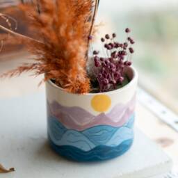 Unique Planter Ceramic Flower Pot, Sea & Sun Theme Tropical Decor, Plant Pot Unique, Cute - thumbnail 2