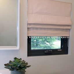 Cordless Cotton Roman Shade With Pom Trim - thumbnail 3