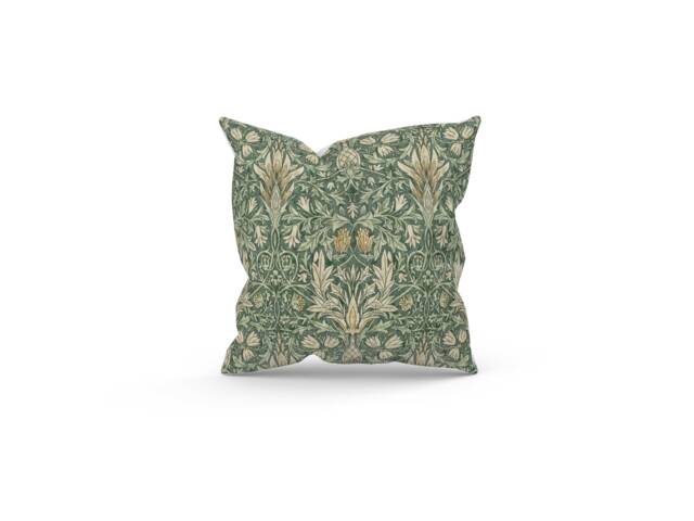 Handmade William Morris Snakeshead Cushion, Forest Green Decor - image 1