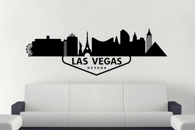 Las Vegas Nv Wall Decal, Nevada City Skyline Decal Urban Sticker Silhouette Vinyl Office - image 1