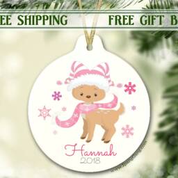 Christmas Ornament For Boy- Personalized - Baby Deer Reindeer Baby's 1st Boy First - thumbnail 2