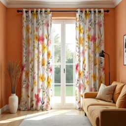 Yellow & Pink Floral Curtains, Watercolor Flower Print Drapes, Custom Made To Measure Panels, Cheerful Spring Window Decor