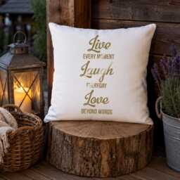 Live Laugh Love Throw Pillow, Farmhouse Inspirational Cushion, White Decorative Housewarming Gift, Living Room Decor - thumbnail 2