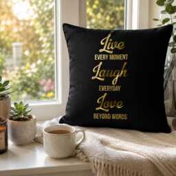 Live Laugh Love Throw Pillow, Farmhouse Inspirational Cushion, White Decorative Housewarming Gift, Living Room Decor - thumbnail 3