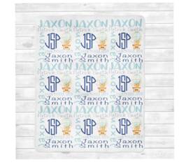 Personalized Balloon Baby Blanket Boy, Monogrammed Name Blanket, Hospital Take Home Shower Gift, Newborn Photo Swaddle - thumbnail 1