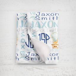 Personalized Balloon Baby Blanket Boy, Monogrammed Name Blanket, Hospital Take Home Shower Gift, Newborn Photo Swaddle - thumbnail 3