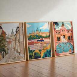 Set Of 3 Budapest Posters, Hungary Travel Wall Art Prints Set, European Cityscape Decor, Danube River Poster - thumbnail 3