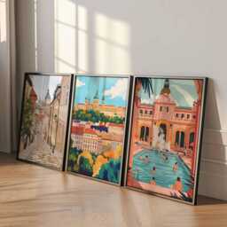 Set Of 3 Budapest Posters, Hungary Travel Wall Art Prints Set, European Cityscape Decor, Danube River Poster - thumbnail 4