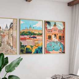 Set Of 3 Budapest Posters, Hungary Travel Wall Art Prints Set, European Cityscape Decor, Danube River Poster - thumbnail 2