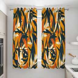 Orange Abstract Curtains, Bold Brushstroke Leaf Pattern Modern Artistic Drapes, Contemporary Living Room Home Decor - thumbnail 3