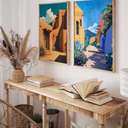 Set Of 2 Taos Posters, New Mexico Travel Prints, Vintage Style Usa Poster Set, Southwest Wall Art, Desert Home Decor, Art - thumbnail 2