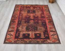 Traditional Rug 8x10, Area 5x7, Turkish Red 6x9, Oriental Rug, Brown Vintage Style New Washable Carpet - Free Shipping