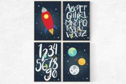Space Nursery Wall Art Rocket, Planets, Abc, 123 Prints - thumbnail 1