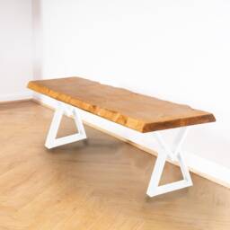 Rustic Live Edge Bench With Hourglass Legs - Industrial Reclaimed Timber Style - thumbnail 2
