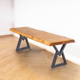 Rustic Live Edge Bench With Hourglass Legs - Industrial Reclaimed Timber Style - thumbnail 3
