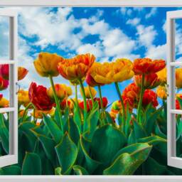 3D Window Flowers Decal, Frame, Wall Decor, Flower Decals, Vinyl Stickers, Peel & Stick Vinyl W56 - thumbnail 3