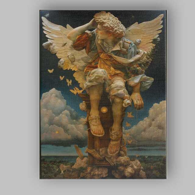 Majestic Archangel Statue Classical Fantasy Celestial Sculpture Artwork Canvas Wall Art Print Decor Picture Ready To Hang - image 1
