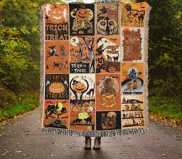 Retro Halloween Woven Throw Blanket Jack-O'-Lantern Trick Or Treat Tapestry