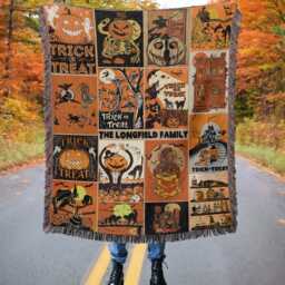 Retro Halloween Woven Throw Blanket Jack-O'-Lantern Trick Or Treat Tapestry - thumbnail 3