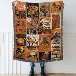 Retro Halloween Woven Throw Blanket Jack-O'-Lantern Trick Or Treat Tapestry - thumbnail 2