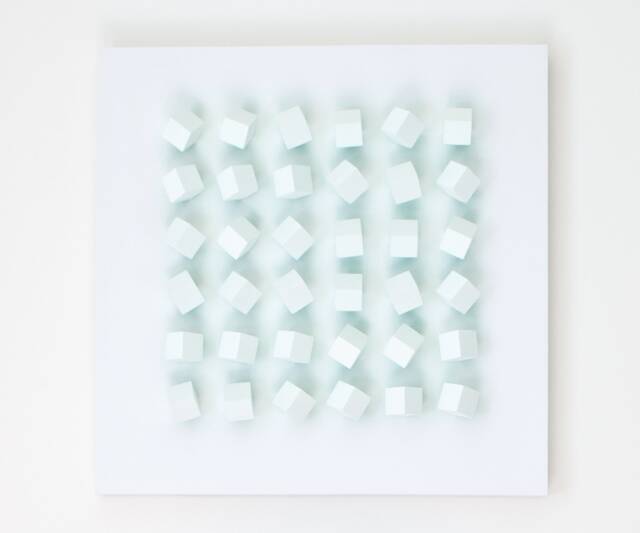 Modern Art Wall Sculpture Block Geometric Minimalist Grid Pattern White With Green Color Reflection Rotatable Blocks Changeable - image 1