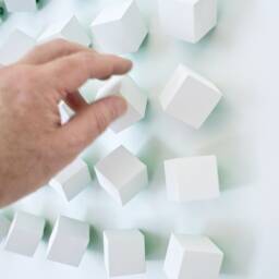 Modern Art Wall Sculpture Block Geometric Minimalist Grid Pattern White With Green Color Reflection Rotatable Blocks Changeable - thumbnail 3
